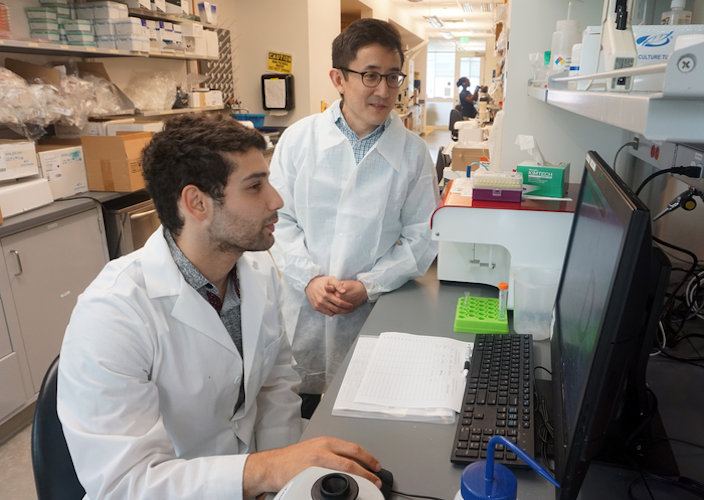 Ali Zamat and Gabe Kwong are pictured in the lab.